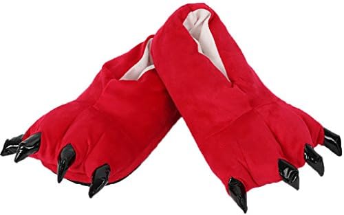 Gebaozhen New Style Stuffed Animal Claw Slippers,Fun Costume Play &amp; Everyday Furry Animal Plush Paw for Kids &amp; Adults Wear (S, Red)