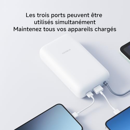 22.5W Batterie Externe 20000mAh, Câble Intégré, Gris