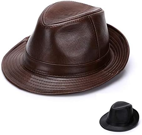 Fashion Genuine Leather Men's Top Hat Middle and Old Aged Autumn and Winter British Gentleman's Hat 2 Colors 4 Sizes,Black,XXXL