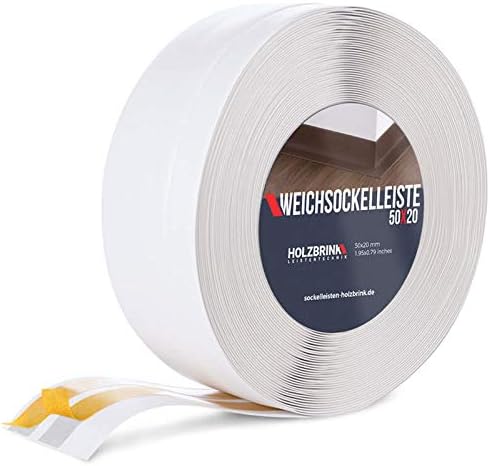 HOLZBRINK Skirting Board Soft Self Adhesive White 50x20 mm 15 m PVC Flexible Baseboard Self- Stick Transition Profile Wall Caulk Strip