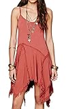 R.Vivimos Women Spaghetti Straps Asymmetrical Hem Sexy Short Sun Dress Medium Red