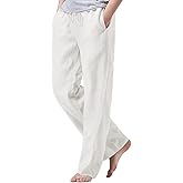 iWoo Linen Pants Men Casual 2025 Summer Beach Elastic Drawstring Waist Yoga Pants Travel Baggy Work Pant Pajama