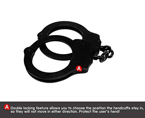 GFIRE Metal Handcuffs Professional Grade Double Lock Carbon Steel in Black Perfect for Training and Daily Use - Thumbnail 2