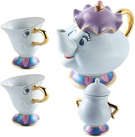 Tea sets Cartoon Beauty And The Beast Tea Set Mrs Potts Chip Pot Cup Coffee Mug Cute Xmas Birthday Gift (color : Multi-colored)
