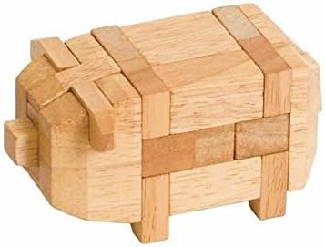 1 Inch Wooden 3D Pig Animal Brain Teaser Puzzle, Light Beige