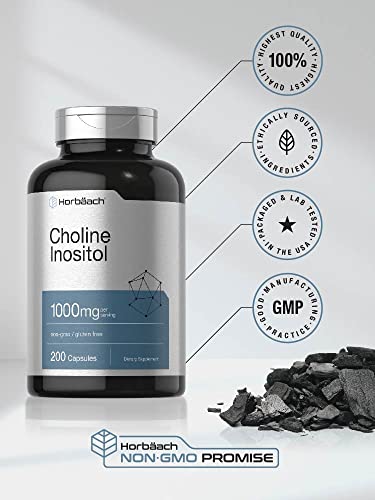 Horbaach Choline Inositol 1000 Mg, Sin Omg, Suplemento Sin Gluten - 200 Cápsulas