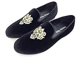 Men's Vintage Velvet Embroidery Noble Loafer Shoes Slip-on Loafer Smoking Slipper Black/Red/Blue
