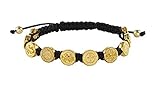Gold Tone Saint St Benedict Medal on Adjustable Cord Bracelet, 8 Inch, Black
