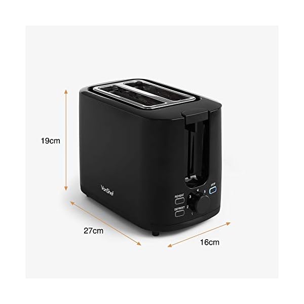 VonShef-Black-Toaster-Compact-2-Slice-Toaster-with-Browning-Control-Defrost-Reheat-Function-Removable-Crumb-Tray-Cord-Storage-Non-Slip-Feet-Portable-Easy-to-Use-with-7-Toasting-Levels-900W VonShef Black Toaster - Compact 2 Slice Toaster with Browning Control, Defrost & Reheat Function Removable Crumb Tray…