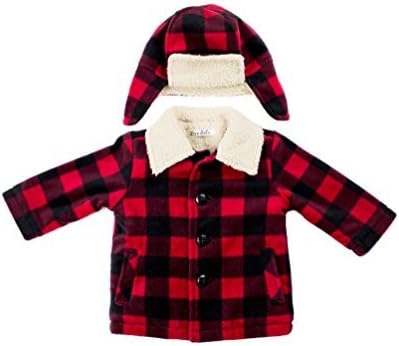 Sherpa lined fleece coat with sherpa collar (24M, Buffalo Plaid)