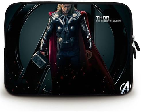 HUADO New Style Thor The Avengers Movie Laptop Sleeve Portable Laptop Carrying Bag Twin Sides Patterns Waterproof Canvas Fabric Case for 14 14.1 Inch Laptop