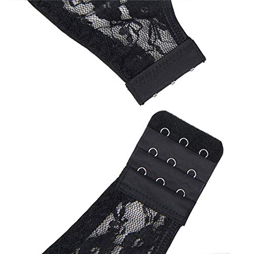 comeondear Women Lace Suspender Garter Belt Plus Size Lingerie with G-String for Thigh High Stockings Black
