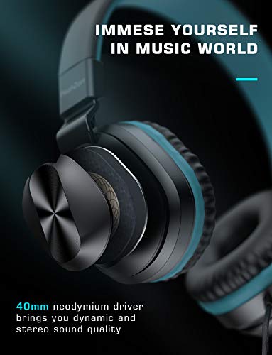 PeohZarr On-Ear Headphones with Microphone, Lightweight Folding Stereo Bass Headphones with 1.5M Tangle Free Cord, Portable Wired Headphones for Smartphone Tablet Laptop Computer MP3/4-Mint
