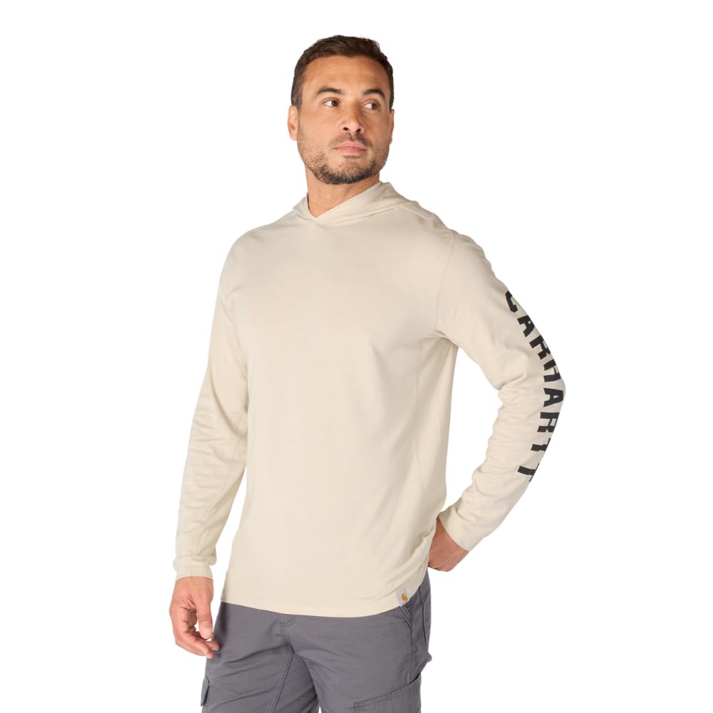 Carhartt Men's Force Relaxed Fit Midweight Long-Sleeve Logo Graphic Hooded T-Shirt, Cobblestone, 4X-Large Image