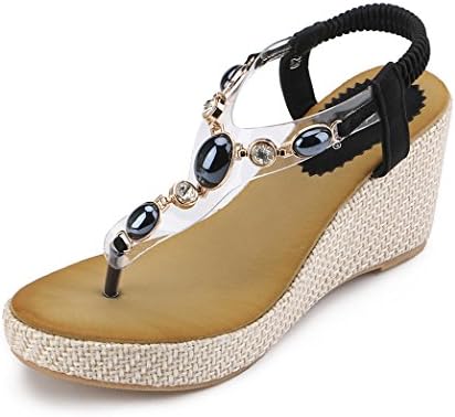 MYTANG Womens Middle Wedge Heel Summer Shoes Flip Sandals (6, black)