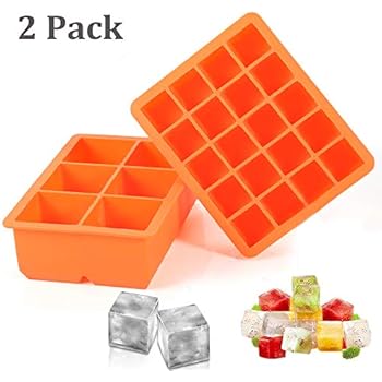 Ice Cube Tray, 2 Pack Silicone Ice Cube Molds 6+20 Large & Small Square Ice Cubes BPA Free Nontoxic Ice Cube,Flexible and Easy Release Orange