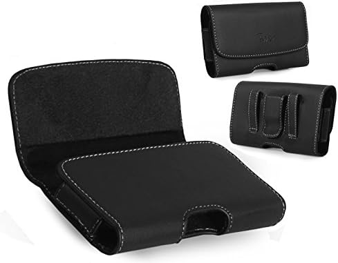RushCase CAT B100 Horizontal Premium Leather Carrying Case Pouch Holster with Magnetic Closure Belt Clip &amp; Belt Loop (Medium Size will fit to Phones with a Slim Cover or Skin on)