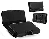 Microsoft Lumia 640 XL Premium Leather Pouch Carrying Case with Belt Clip , Belt Loops Holster (Plus Size For Microsoft Lumia 640 XL Perfect Fits with Silicone Case or Snap on Case,Bumber Case, Thin Protective Case On It)-Black