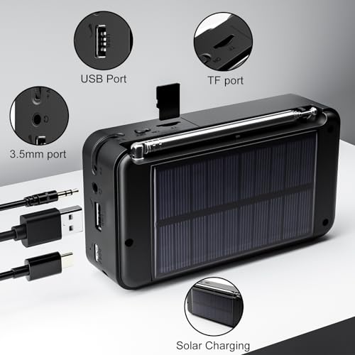 Gallypek Portable DAB Radio, DAB Plus FM Radio with Bluetooth 5.0 & 80 Presets Kitchen Radio with Cable or 2200 mAh Battery Operation, Support Solar & USB Charing USB Flash Drive/TF/AUX Connection