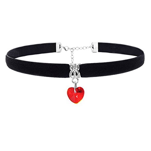 Gregory Crafts & Gifts Gothic Choker Necklace - Black Velvet and Red Crystal Heart Shaped Gem