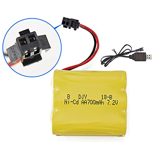 Fistone Rechargeable 7.2V 700mAh Ni-Cd Battery Pack for Remote Control Motorcycle Buggy Stunt Racing Drift Vehicle and RC Truck Crawler Tower Crane with Charging Cable SM 2P Plug