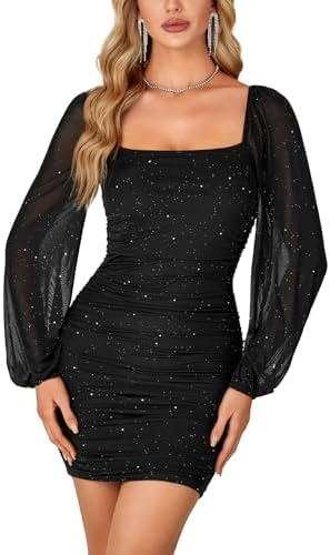 black textured glitter ruched puff sleeve cup detail bodycon dress Amazon.com: URYIAO Women's Sheer Long Sleeve Sequin Bodycon Mini Dress Sexy  Sparkly Ruched Mesh Party Going Out Dresses XS Black : Clothing, Shoes &  Jewelry