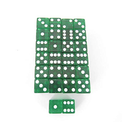 Green Transparent Dice with White Pips Square Corners D6 16mm (5/8in) Set of 50 Wondertrail