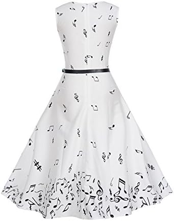 Confidanilin 1950's Vintage Hepburn Music Note Print Belted Retro Party Cocktail Swing Dress For Women