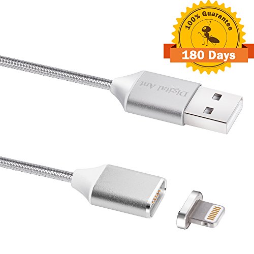 Digital Ant Gen3 Nylon Braided Super Magnetic Charging and Data Transfer Cable for i-Product. Magnetic Charging Cable or Magnetic Charging Cord for iPhone and iPad. (5 Feet-Silver-Twin Pack)