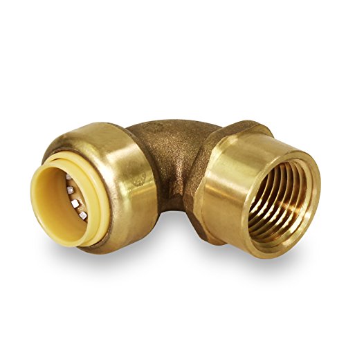 Pushlock UPFE34 Degree Elbow x Female Pipe Fittings Push to Connect Pex, CPVC, 3/4 Inch, Brass, 3/4", Brass & Copper