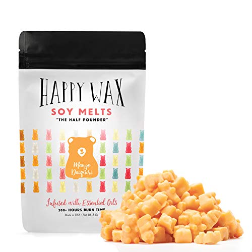 Happy Wax Mango Daiquiri Soy Wax Melts – Mango Daiquiri Scented Wax Melts Infused with Essential Oils – Cute Bear Shaped Wax Melts Perfect for Melting in Your Wax Warmer (8 Oz. Half Pounder Pouch)