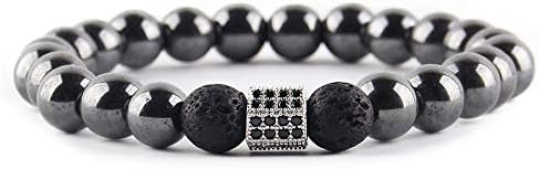 Women'S Bracelets,Natural Stone Hematite Lava Black Prayer Beads Golden Copper Crown Charm Bracelet For Women And Men Bracelets Bangles Jewelry