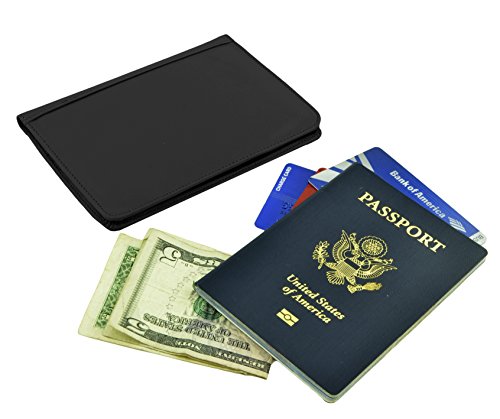 Belle Donne - RFID Blocking Passport Cover Cards Holder PU Leather Travel Wallet - Black