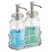 mDesign Double Liquid Hand Soap Glass Dispenser Pump Bottle Caddy for Kitchen Sink, Bathroom Vanity Countertops - Holds Castile Soap, Dish Soap, Hand Sanitizer, Essential Oils - Clear/Satin