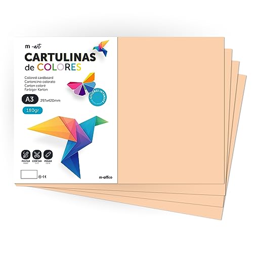 Cartulina de Colores, Cartulina A3, Folios Colores 180gr, Bloc cartulina colores intensos, Ideal para Manualidades, Imprimir tus Documentos y Diseños Creativos · m-office (100 Hojas, Vainilla)