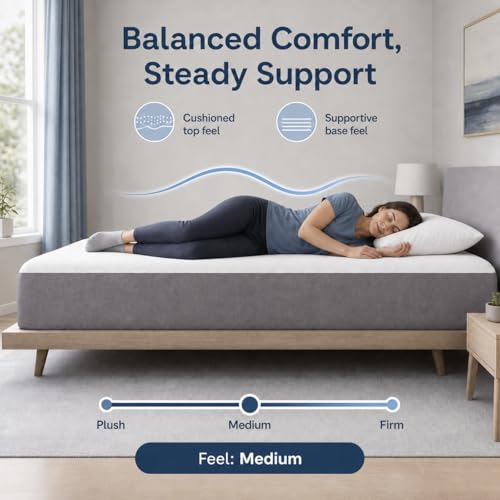 Slufra 10" Queen Size Memory Foam Mattress, Medium Firm Cooling Bed Mattress in a Box, CertiPUR-US Certified Pressure Relief Foam Mattress for Side/Back Sleepers