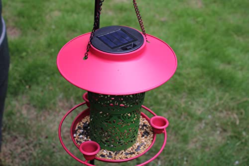 Solar Bird Feeders for Outdoors Hanging Garden Light,Metal Tube Feeders for Wild Birds Cardinals Feeding Station Retractable,3 Water Cups,Big Roof