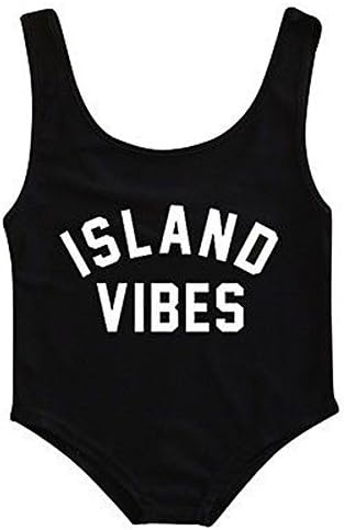 Ropin Baby Girls Swimsuit One Piece Swimwear for Beach ''Island Vibes'' (1-2 Years, Black - Island Vibes)