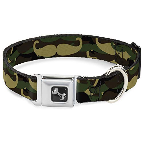 Dog Collar Seatbelt Buckle Camostache 15 to 26 Inches 1.0 Inch Wide