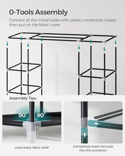 SONGMICS 59" Portable Clothes Closet Wardrobe Storage Organizer with Non-Woven Fabric, Quick and Easy to Assemble, Extra Strong and Durable, Black ULSF03H
