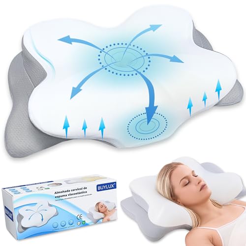 BUYLUX® Premium 2-in-1 Ergonomic Neck Pillow | Anti-Snoring Memory Foam Cervical Pillow for Side or Back Sleepers for Travel | Pillow for Neck Pain and Sleep Better