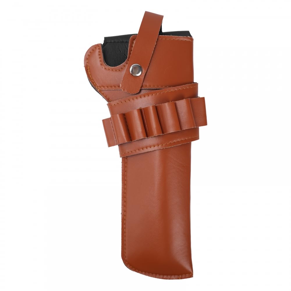 Cowboy Gun Holster, PU Leather Right Hand Western Holster with Bullet Holes Adjustable Snap Button West Dress Up Accessory for Revolver Outdoor Hunting