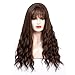 HUA MIAN LI Long Wavy Wig With Air Bangs Silky Full Heat Resistant Synthetic Wig for Women - Natural Looking Machine Made Grey Pink 26 inch Replacement Wig for Party Cosplay Body Wavy