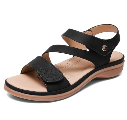 Littleplum Womens Flat Sandals with Arch Support Ladies Cushion Comfortable Casual Walking Sandals
