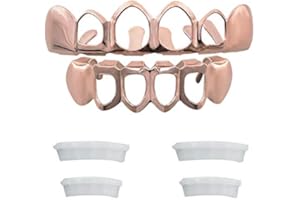 TSANLY Open Face Grillz Teeth 24k Gold Grillz Plated Caps New Custom Fit Top & Bottom Grill Set for Kids + Extra Molding Bars + Microfiber Cloth
