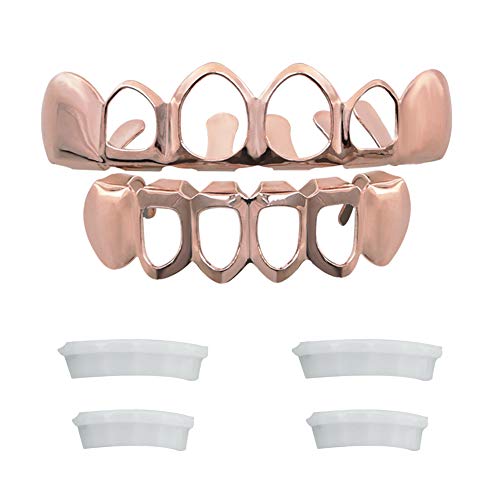 TSANLY Open Face Grillz Teeth 24k Gold Grillz Plated Caps New Custom Fit Top & Bottom Grill Set