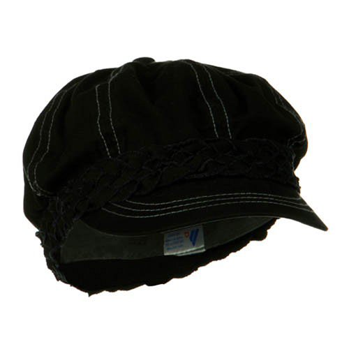 Ladies Brushed Canvas Newsboy Hat - Black OSFM