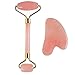 OMO New 100% Natural Rose Quartz Jade Roller & Gua Sha Set | Real Jade Roller for Face & Body Massage Therapy Skin Care | Anti Aging Jade Roller| Rejuvenate Facial Skin Massager | Gua Sha Tool