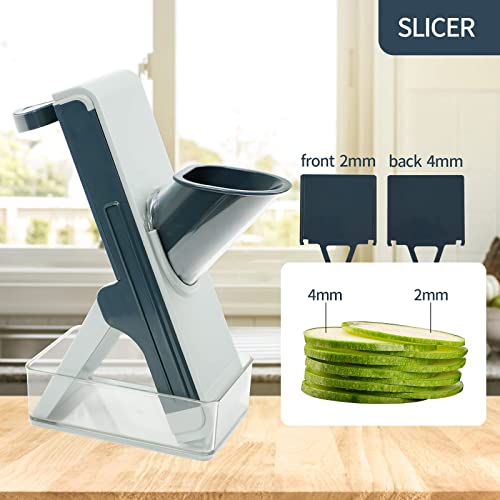 Vegetable Chopper Mandoline Slicer, Stainless Steel Panel, Cover 4 Blades, Veggie Slicer Food Cutter Apple Vegetable Onion Potato Salad Carrot Fruit Fish Meat Cutter with Container