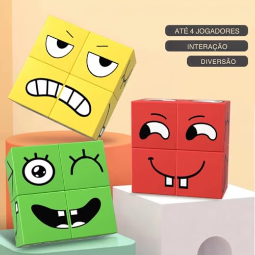 Brinquedo Educativo 3 EM 1 Cubo das Emoções com sininho - Monta cara e Pares Malucos Jogo Pedagógico Criativo e Divertido para Crianças, Meninos e Meninas, Didático Lúdico 3+ Anos Jogos de Tabuleiro